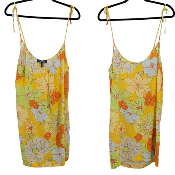 ModCloth Paradise Worthy Tie Shoulder Dress Retro 70's Hippy Flower Yellow Sz L - Picture 3 of 13